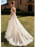 Beaded Ivory Lace Tulle V Back Enchanting Wedding Dress